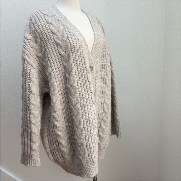Jenni Kayne Cocoon Cardigan Cable Knit Sweater Oversized Taupe Beige Size Xl - Picture 11 of 14